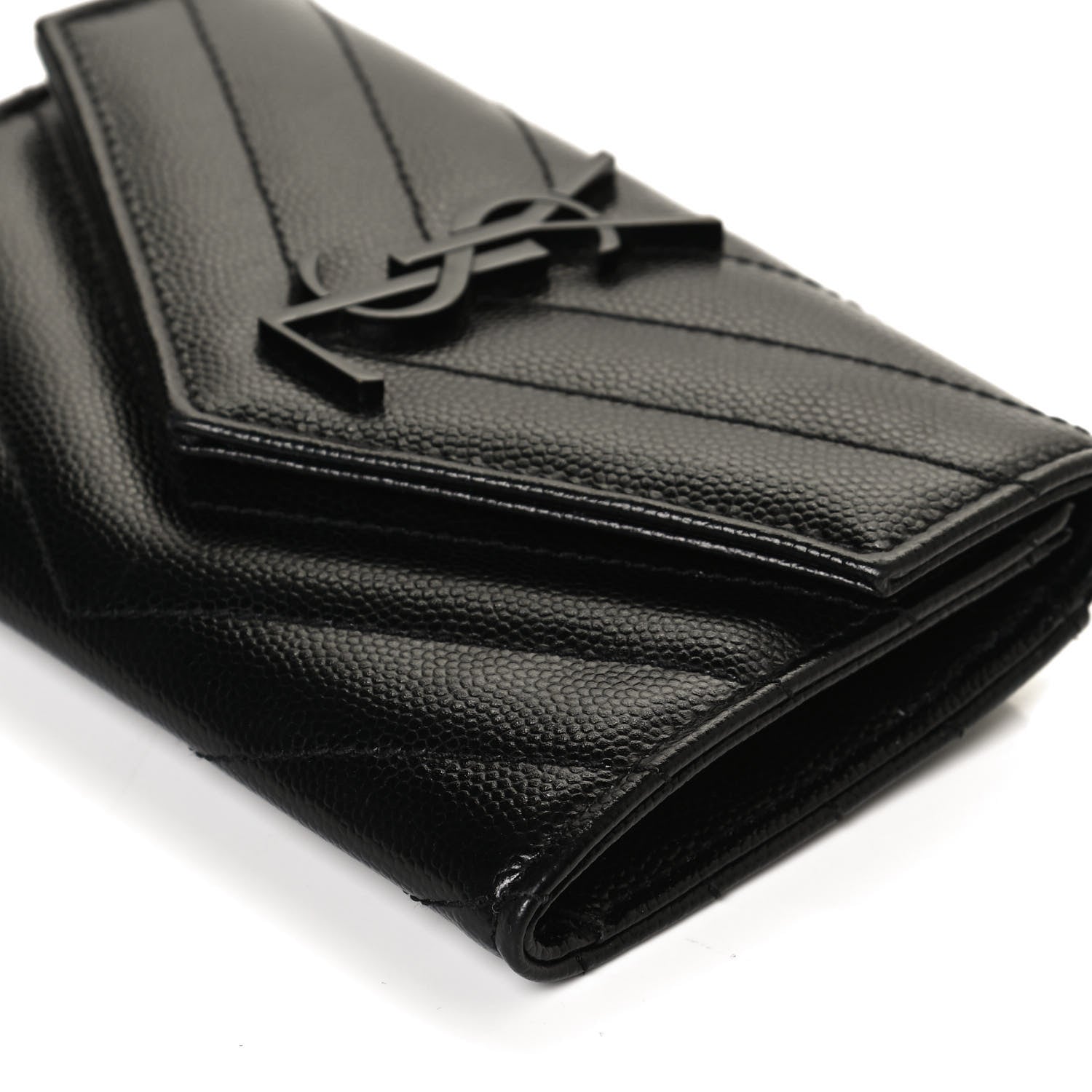 Saint Laurent Grain De Poudre Matelasse Chevron Small Monochrome Monogram Envelope Wallet Black 9 of 11