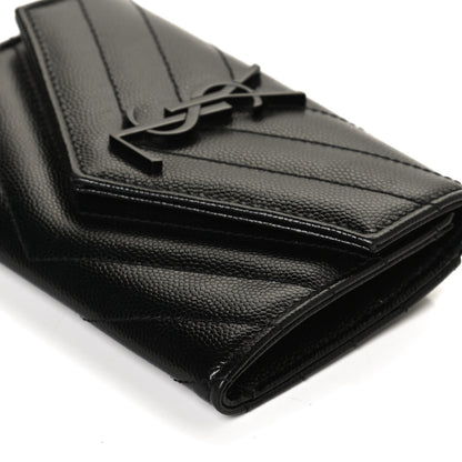 Saint Laurent Grain De Poudre Matelasse Chevron Small Monochrome Monogram Envelope Wallet Black 9 of 11