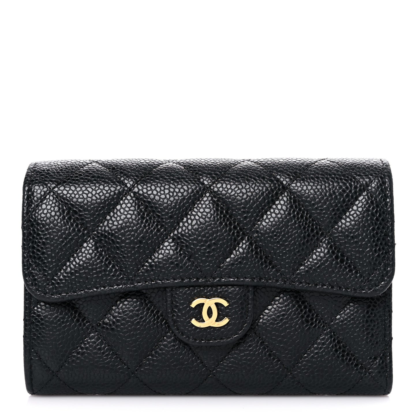 Caviar Quilted Medium Flap Wallet Black