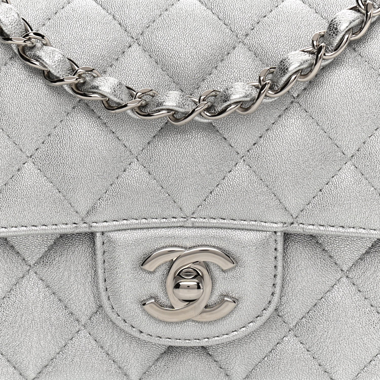 Chanel Metallic Lambskin Quilted Mini Rectangular Flap Silver 8 of 10