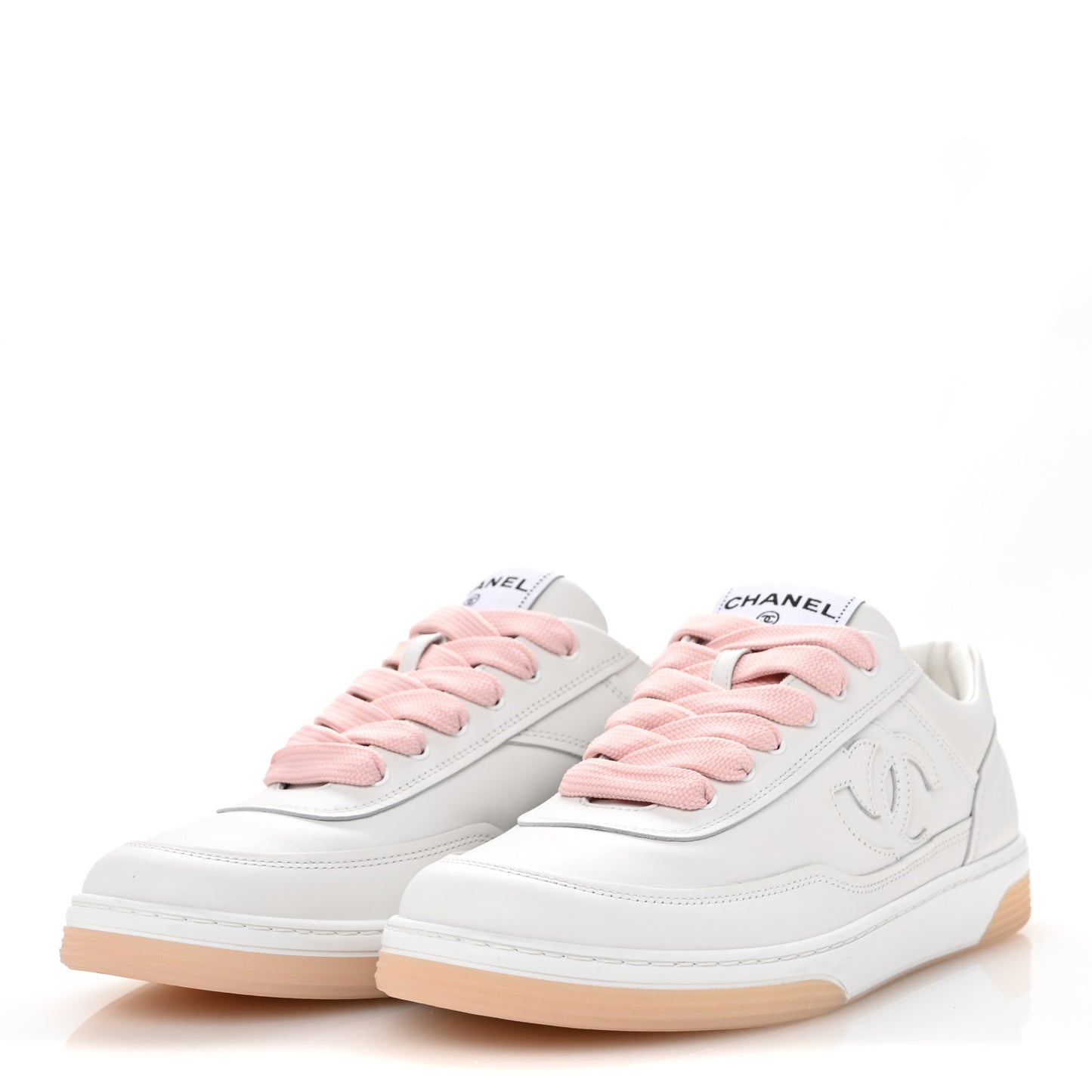 Calfskin Womens CC Sneakers 39.5 White Pink