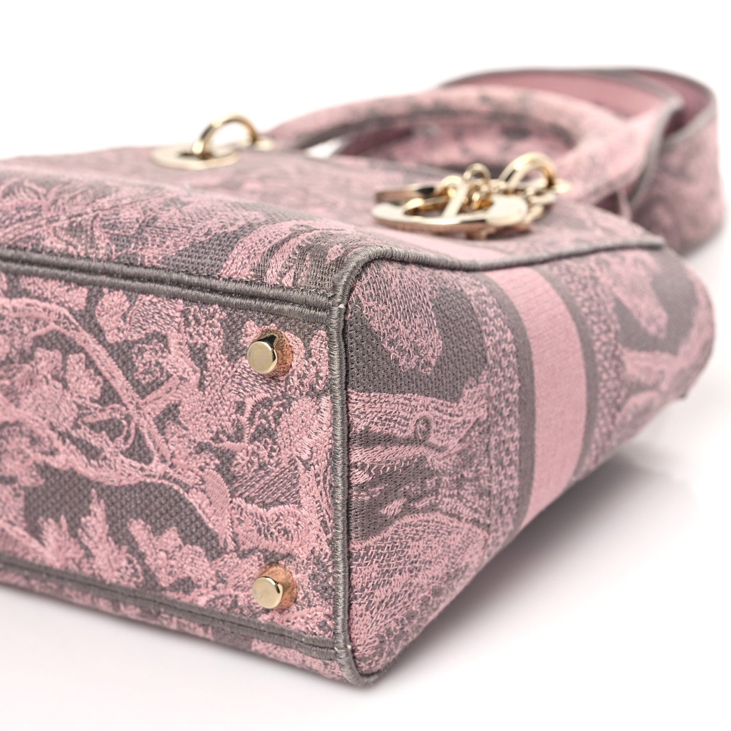 Christian Dior Canvas Toile De Jouy Reverse Embroidered Medium Lady D-Lite Gray Pink 9 of 10
