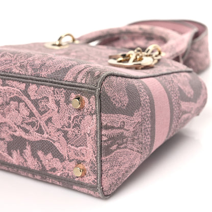Christian Dior Canvas Toile De Jouy Reverse Embroidered Medium Lady D-Lite Gray Pink 9 of 10