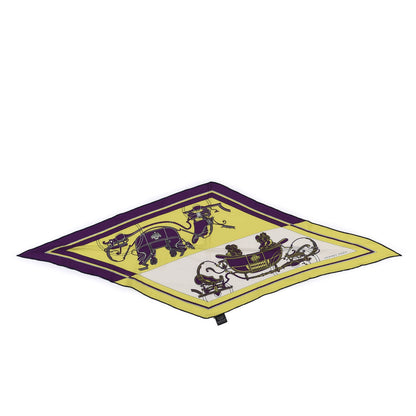 Hermes Cashmere Silk Ex-Libris Losange Scarf MM Jaune Fluo Violet Blanc 1 of 4