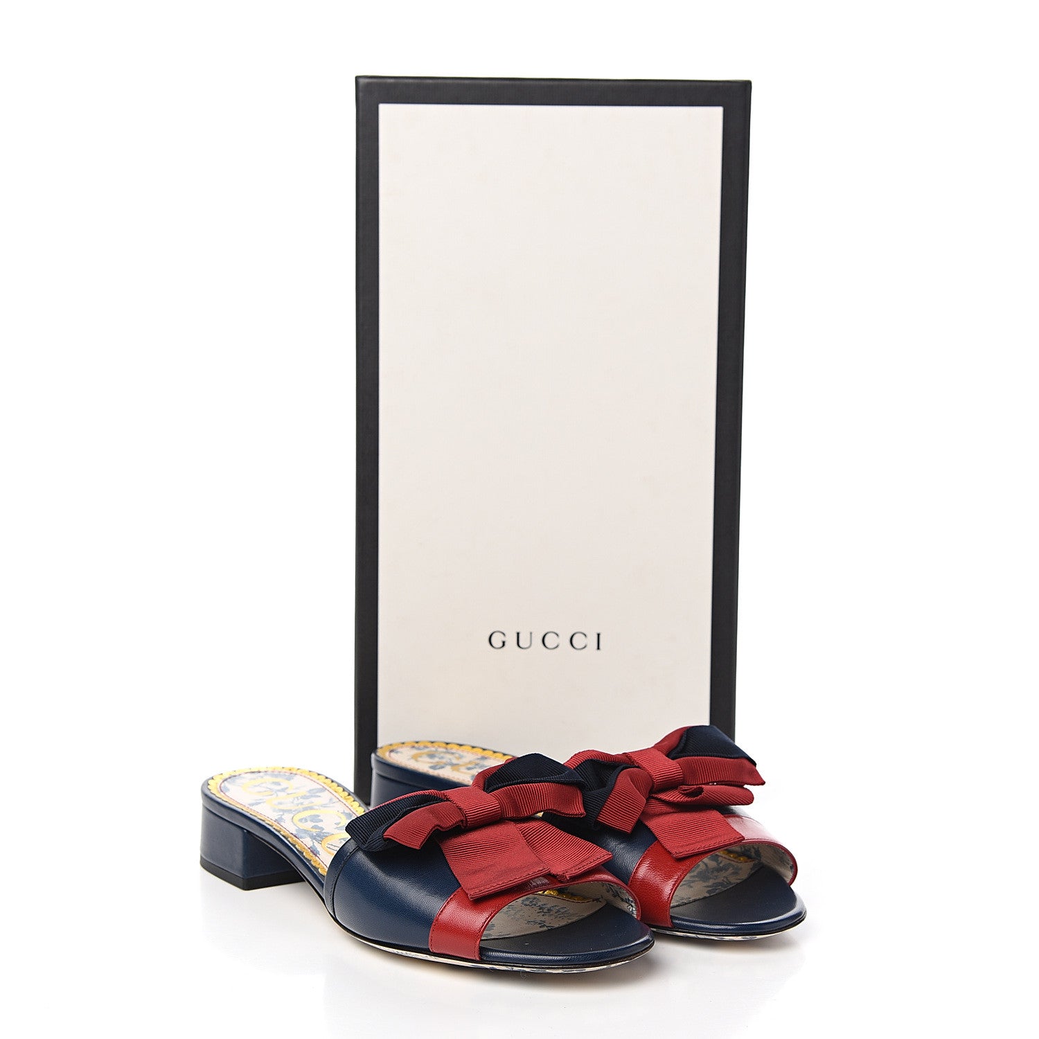 Gucci Malaga Kid Sackville Web Bow Slide Sandals 36.5 Navy 10 of 10