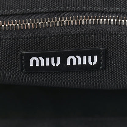 Miu Miu Polyurethane Calfskin Woven Bi-Color Tote Beige Black 10 of 14