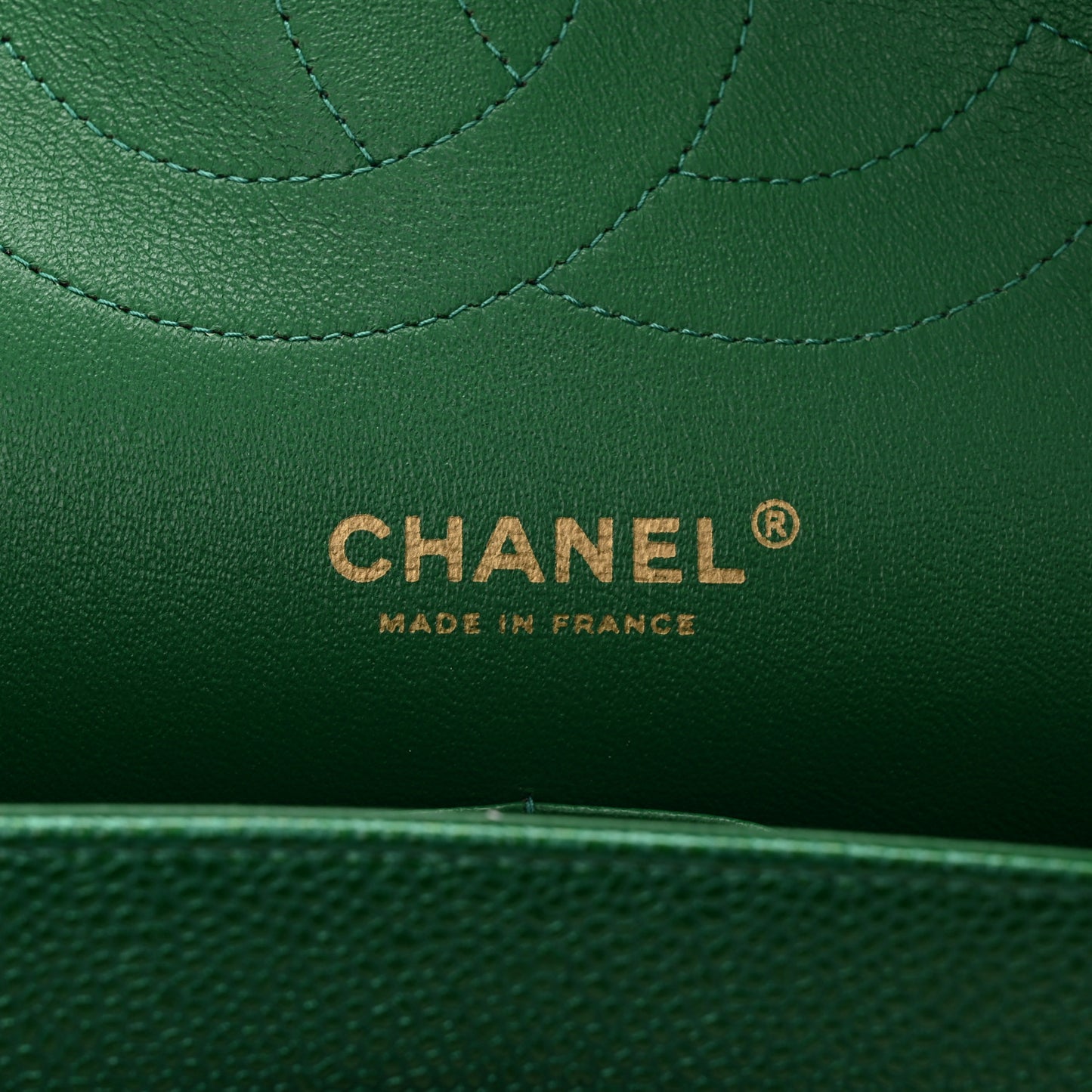 Metallic Caviar Quilted Jumbo Double Flap Green