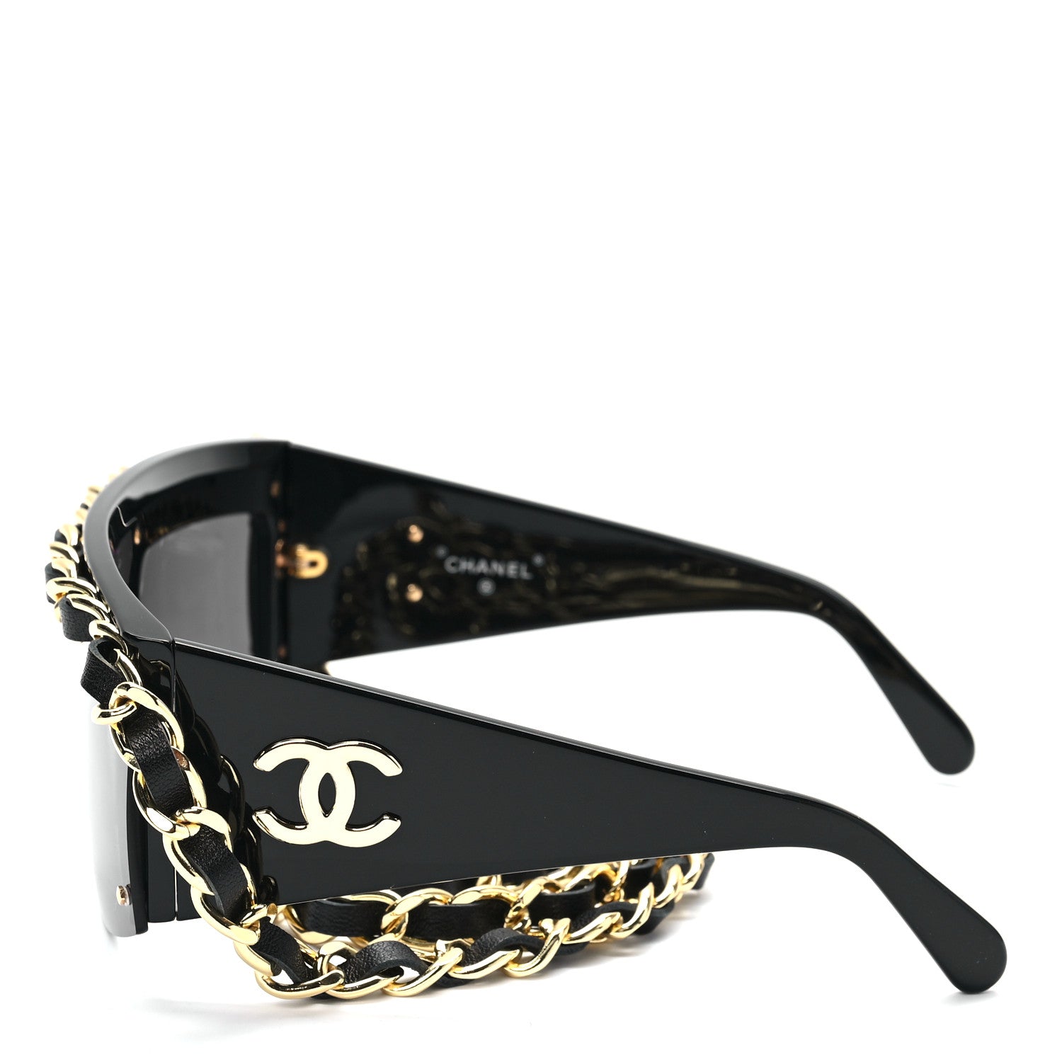 Chanel Lambskin Chain Shield Sunglasses Black 3 of 6