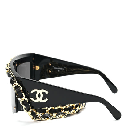 Chanel Lambskin Chain Shield Sunglasses Black 3 of 6