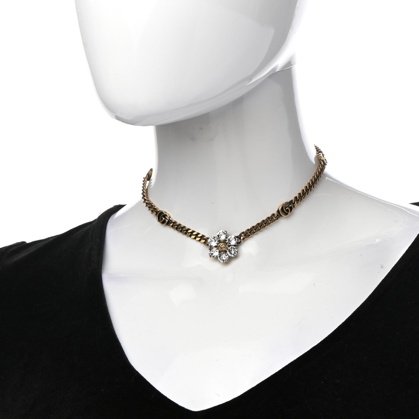 Crystal Embellished Double G Necklace Aged Gold