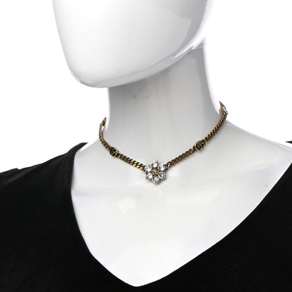 Gucci Crystal Embellished Double G Necklace Aged Gold 2 of 7
