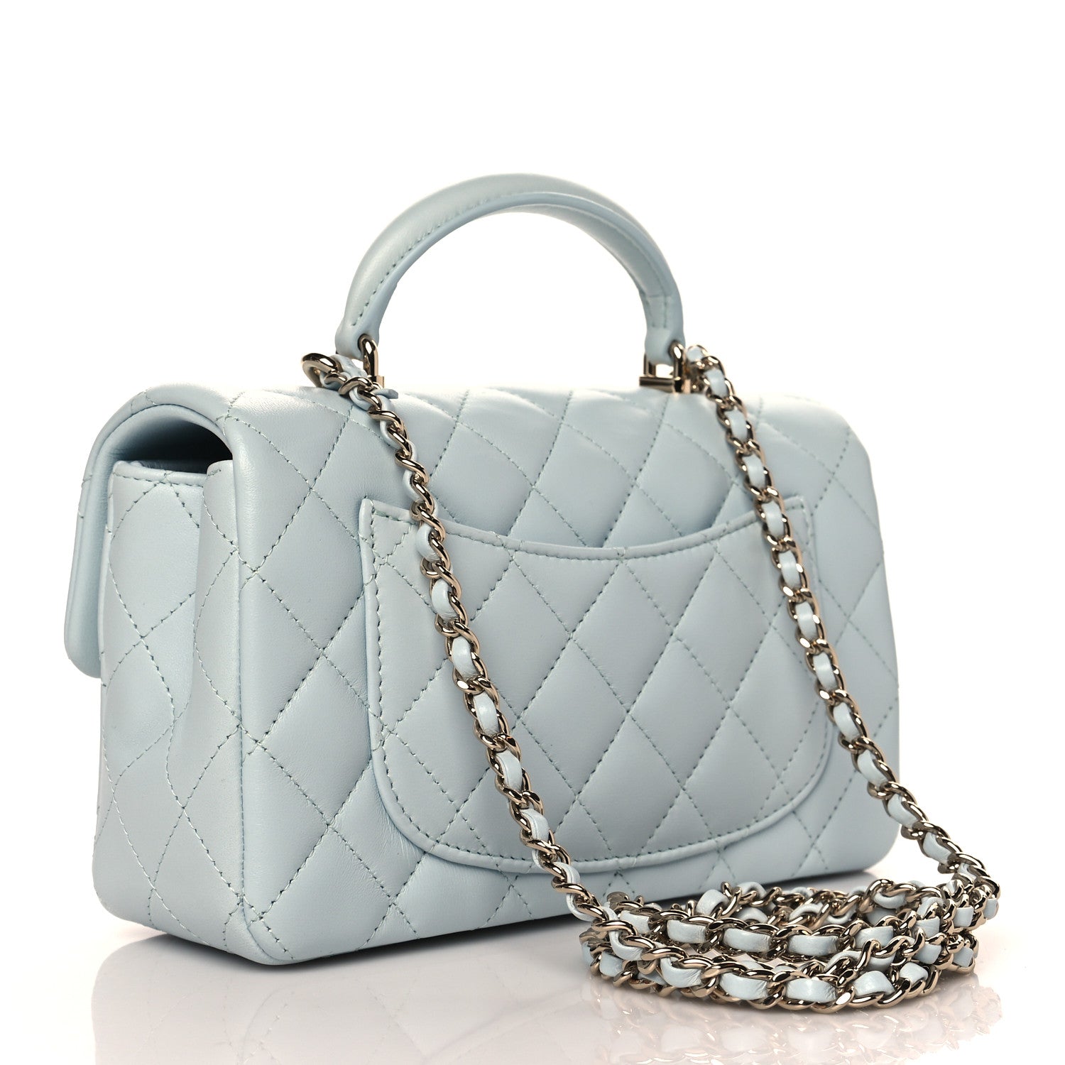 Chanel Lambskin Quilted Mini Top Handle Rectangular Flap Light Blue 3 of 11