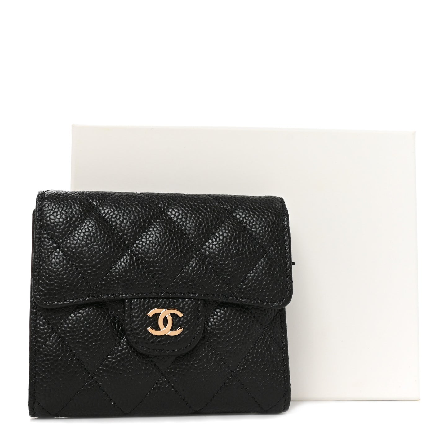 Caviar Quilted Compact Flap Wallet Black