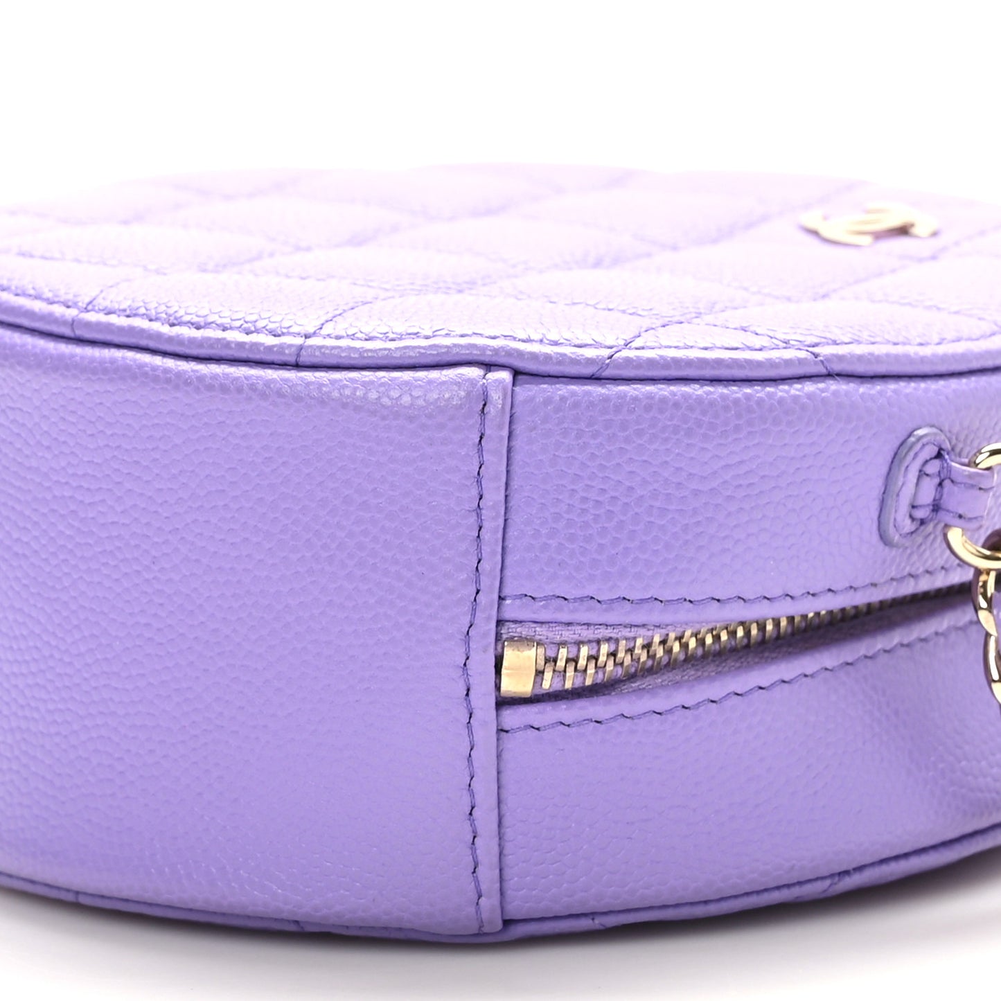 Caviar Quilted Round Clutch With Chain Purple