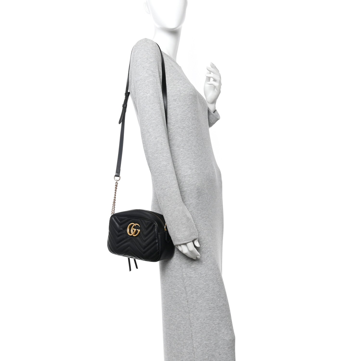 Gucci Calfskin Matelasse Small GG Marmont Chain Shoulder Bag Black 2 of 13