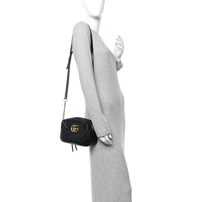 Gucci Calfskin Matelasse Small GG Marmont Chain Shoulder Bag Black 2 of 13