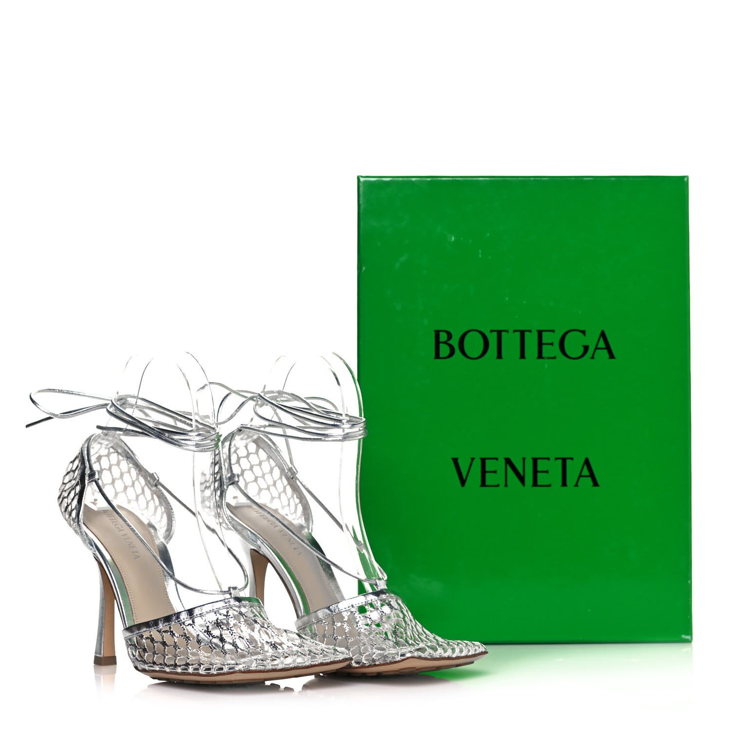 Mesh Metallic Nappa Stretch Ankle Tie Sandals 38 Silver