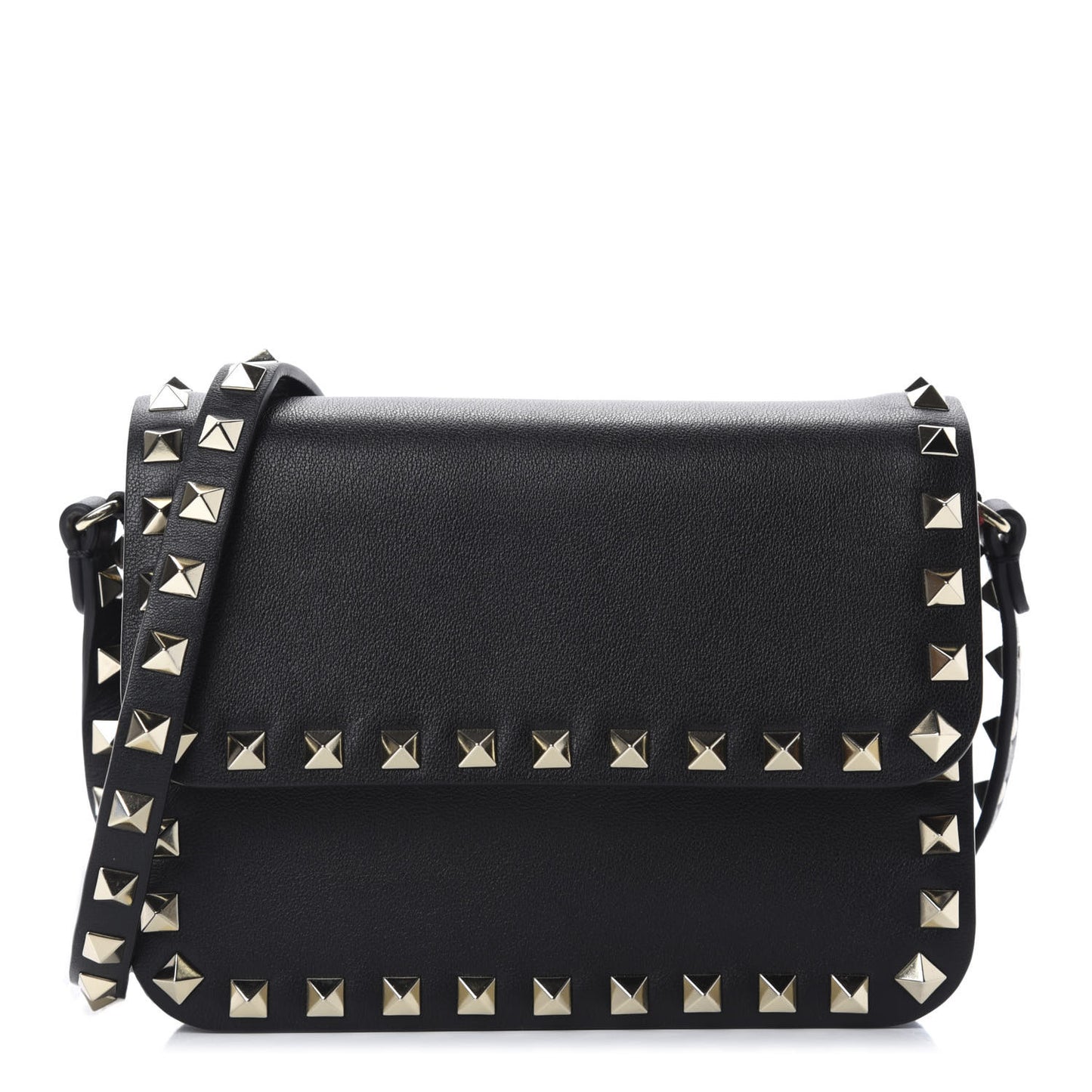 Vitello Rockstud Flap Crossbody Bag Black