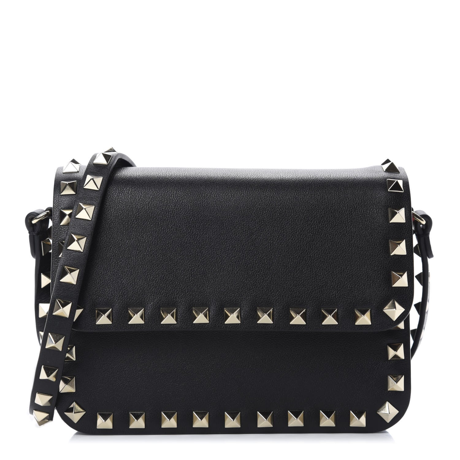 Valentino Garavani Vitello Rockstud Flap Crossbody Bag Black 1 of 9