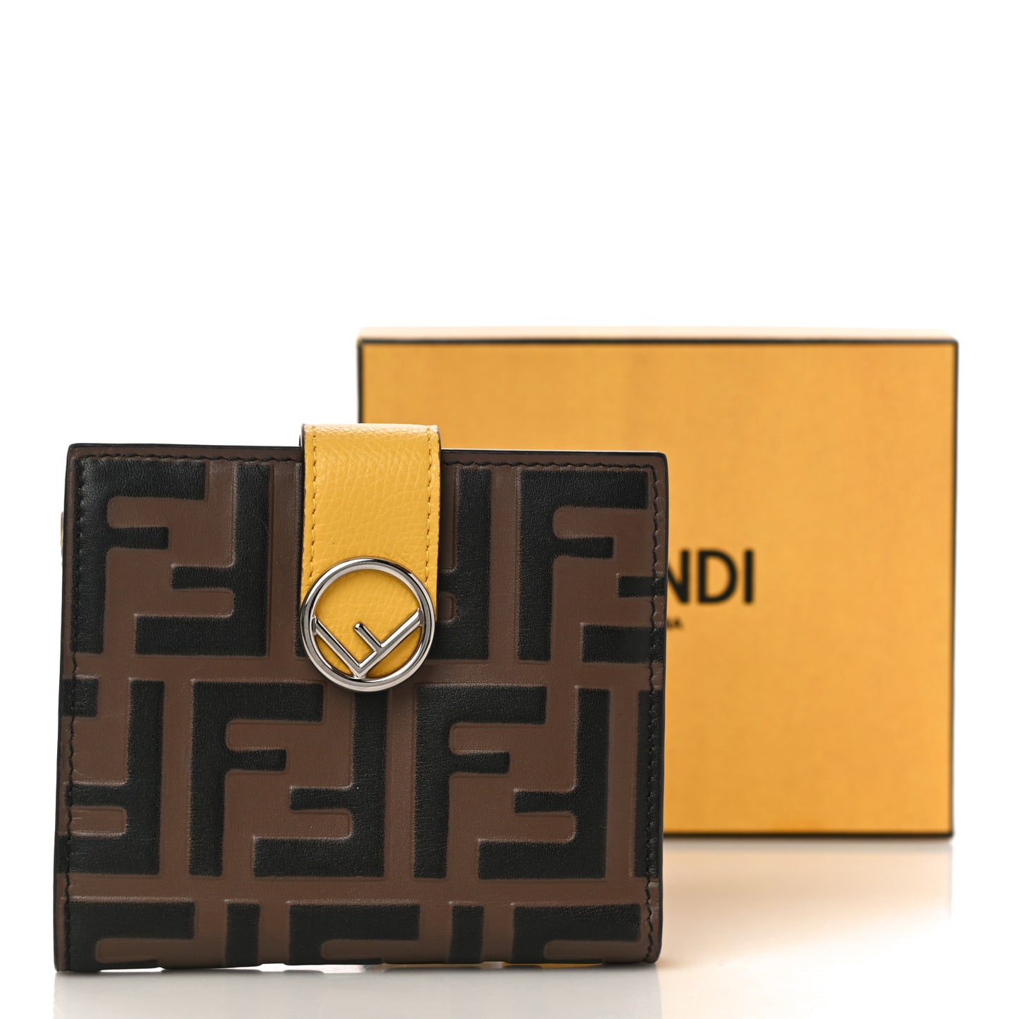 Vitello Cruise F is Fendi Bi-Color FF 1974 Embossed Compact Wallet Maya Black Sunflower
