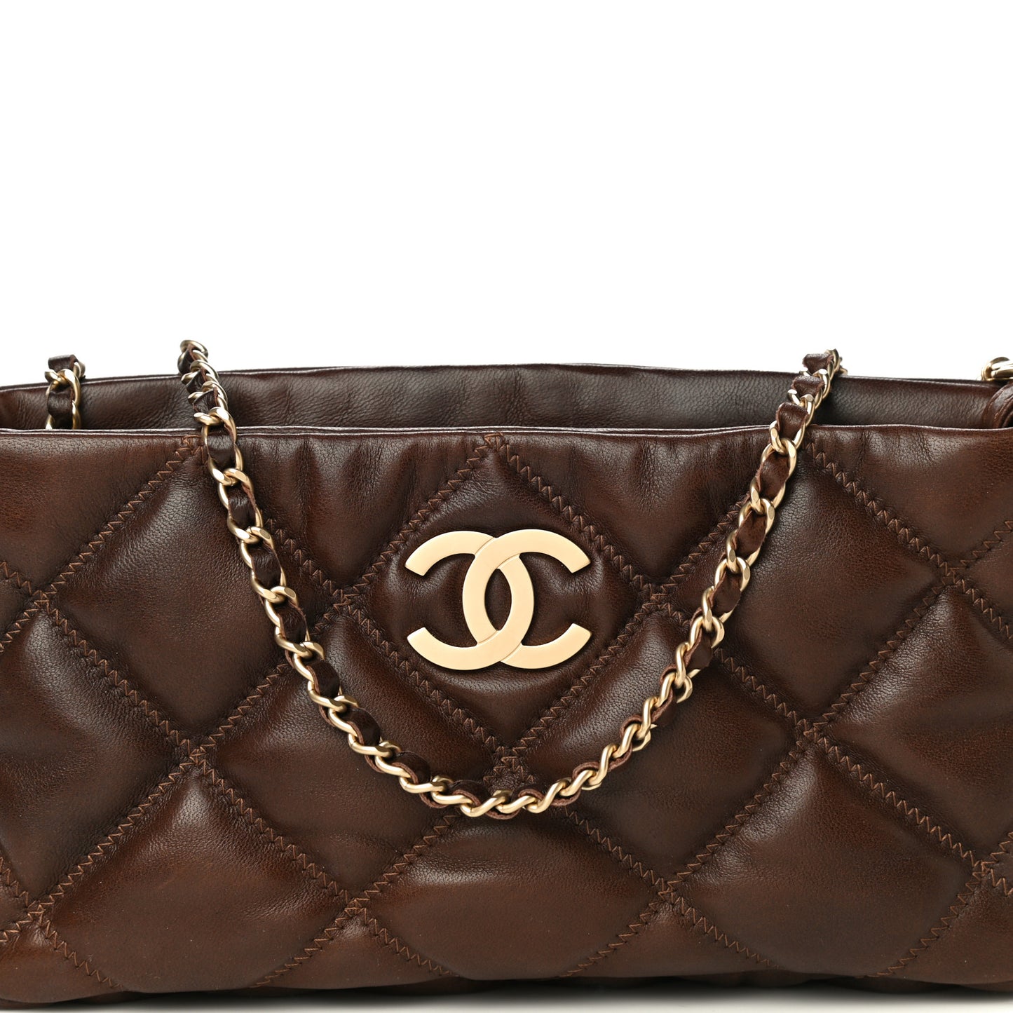 Lambskin Bubble Quilt Pochette Brown