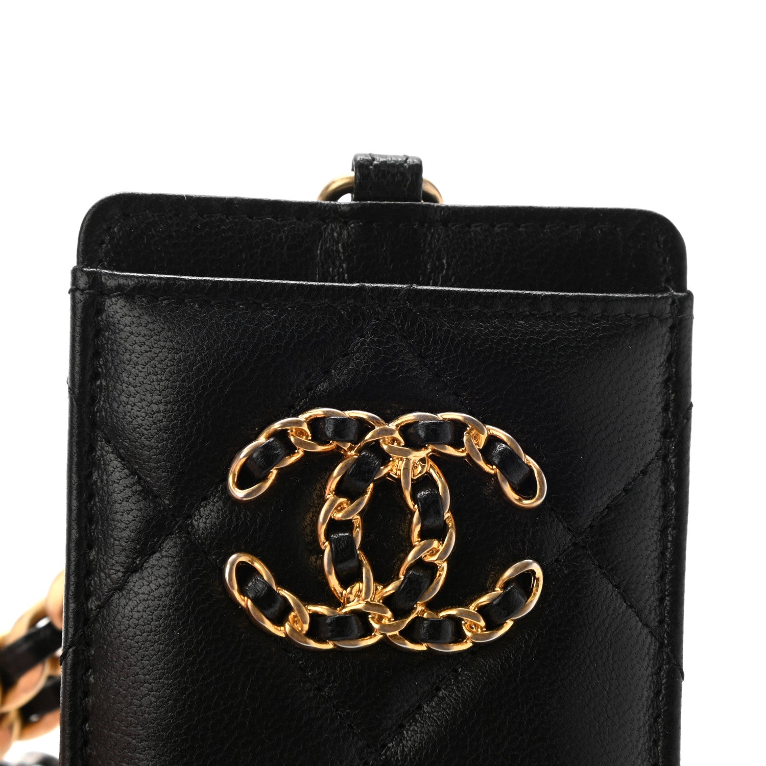Chanel Shiny Goatskin Quilted Chanel 19 Card Holder On Chain Black 8 of 9