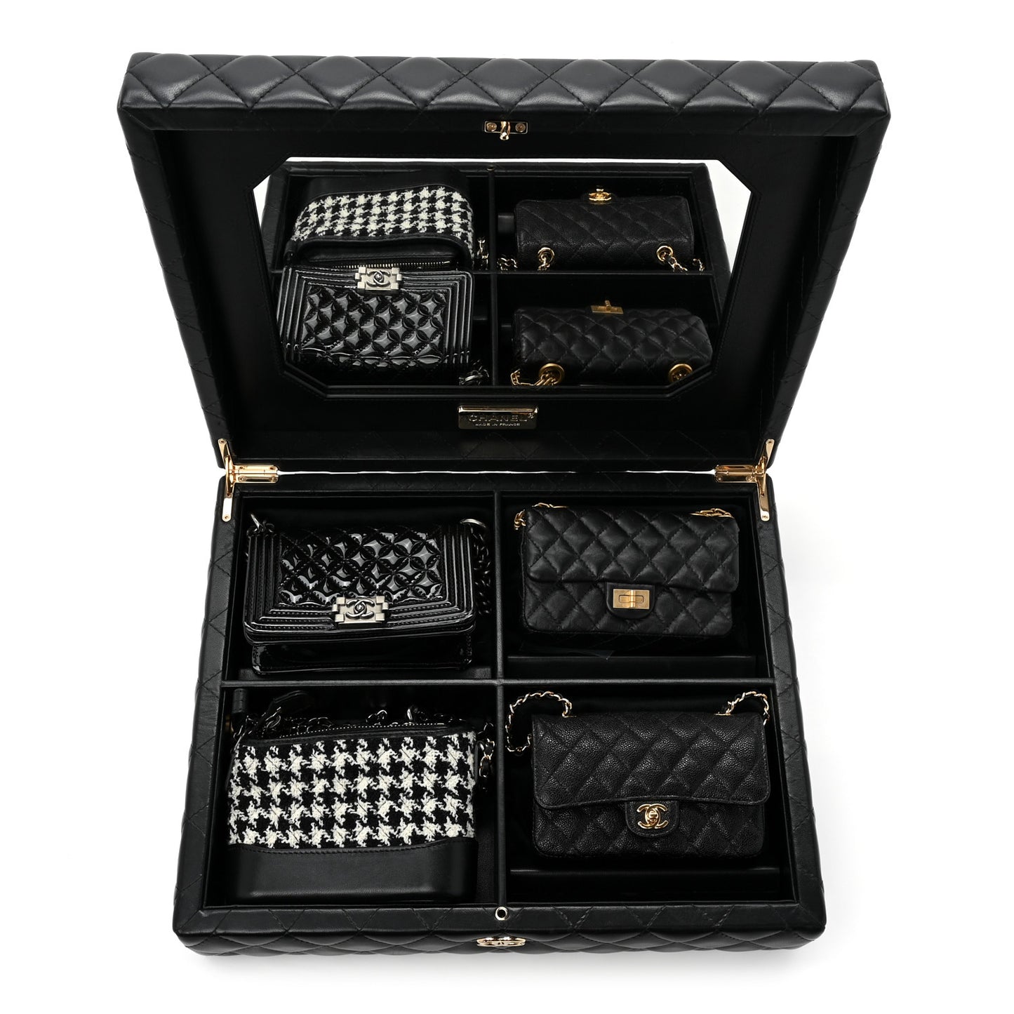 Lambskin Calfskin Tweed Success Story Set of 4 Minis Bags Black