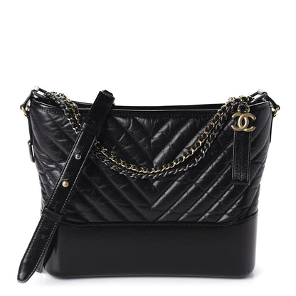Chanel Aged Calfskin Chevron Quilted Medium Gabrielle Hobo Black 1 of 12