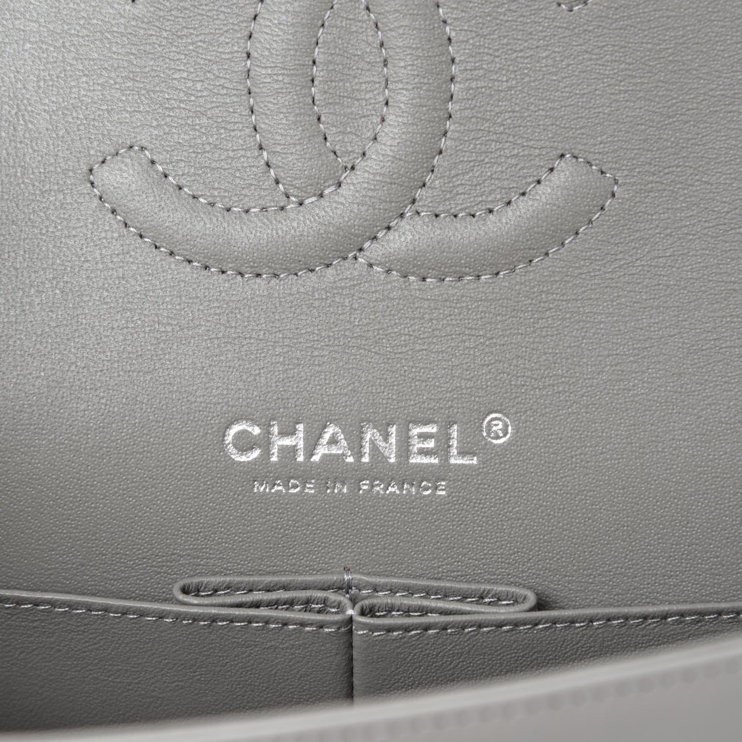 Lambskin Quilted Medium Double Flap Grey