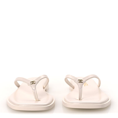 Chanel Goatskin CC Times Square Thong Sandals 37 Beige 3 of 11