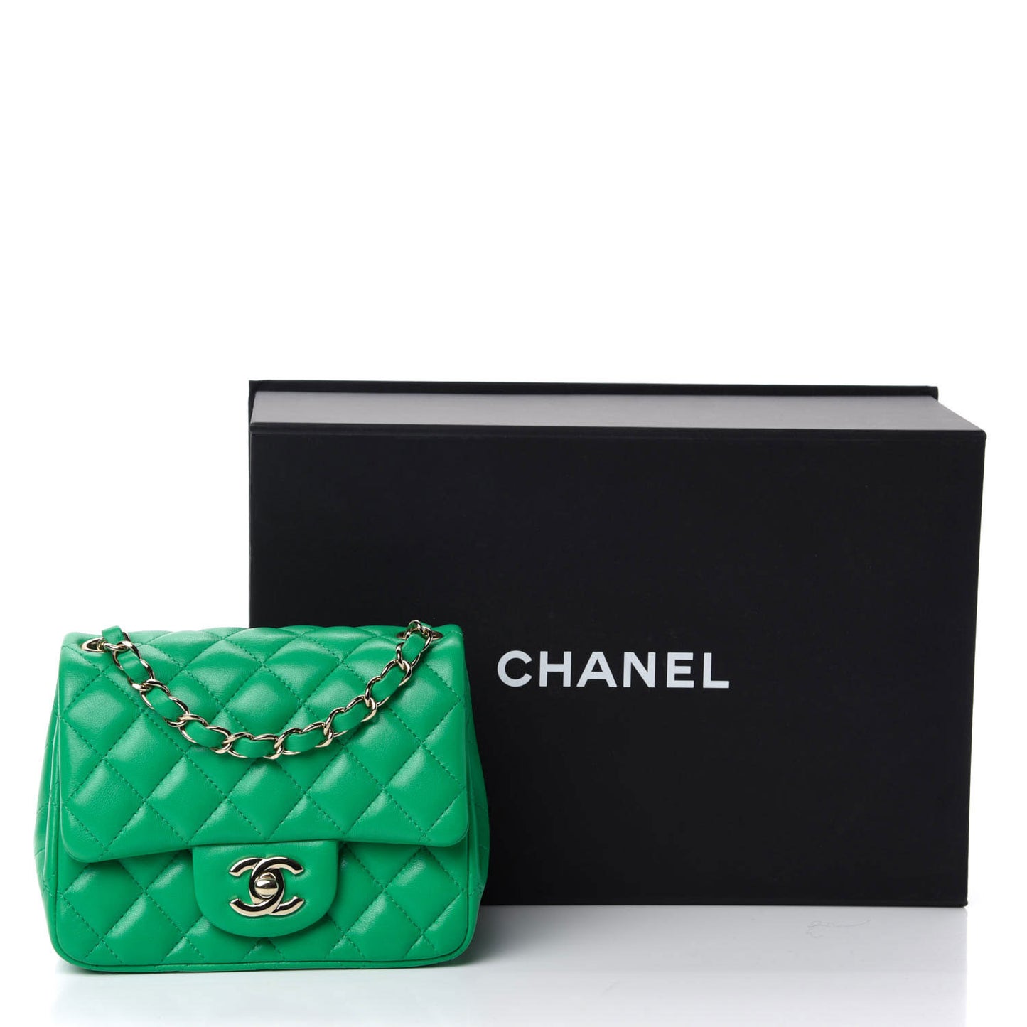 Lambskin Quilted Mini Square Flap Green