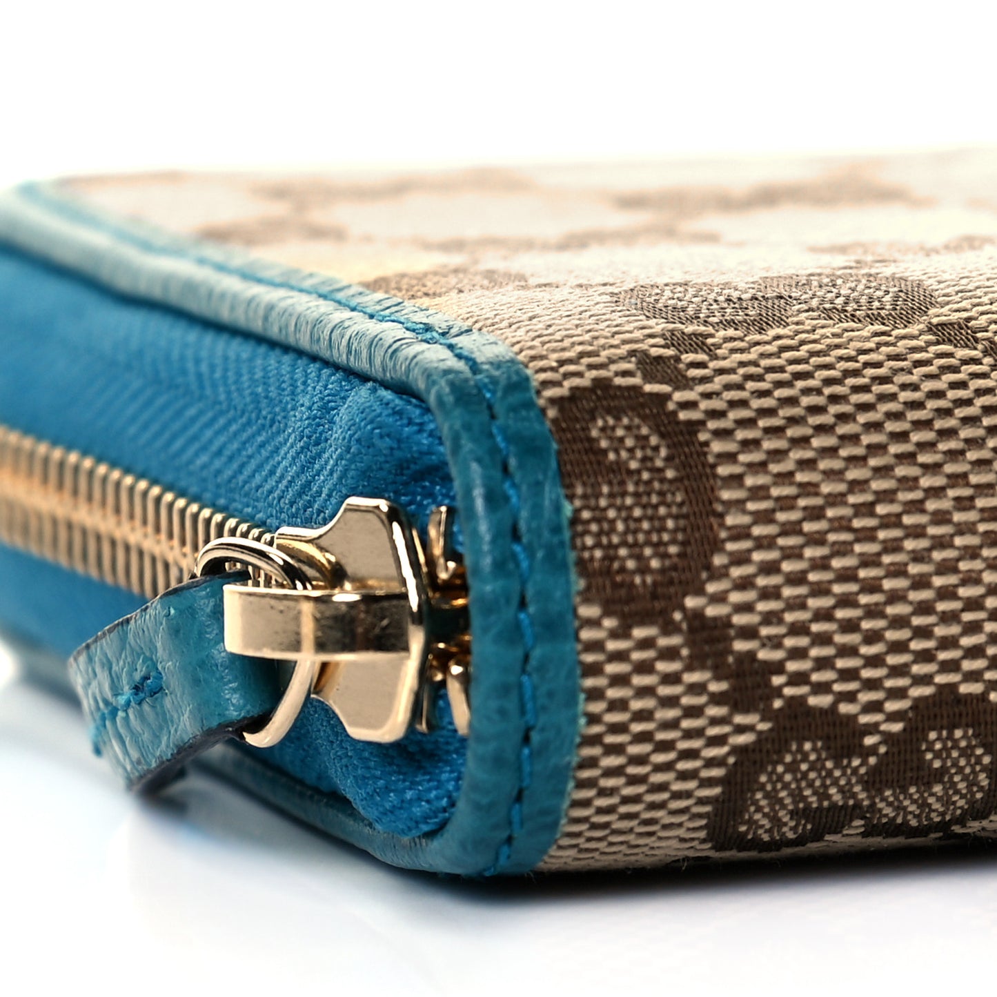 Monogram Dollar Calfskin Zip Around Wallet Beige Ebony Deep Cobalt