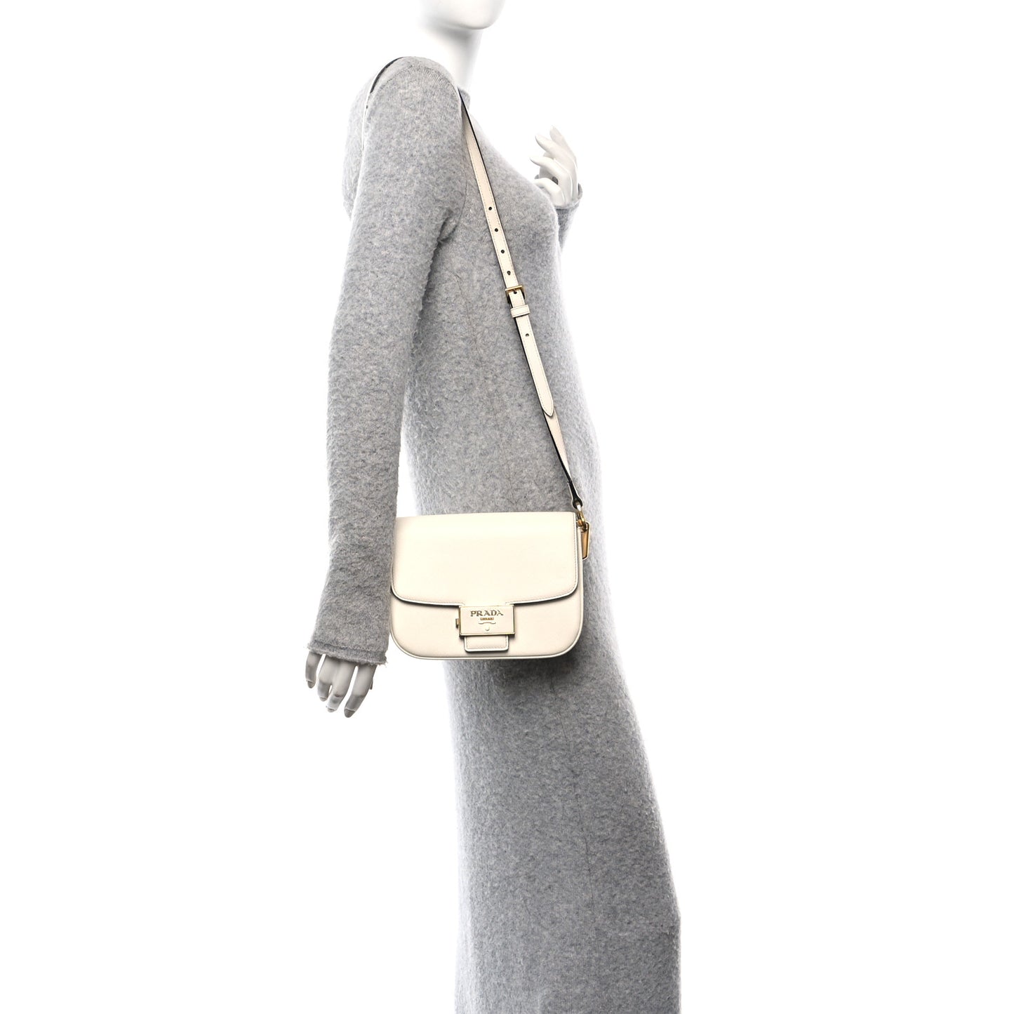 Saffiano Lux Embleme Flap Shoulder Bag White