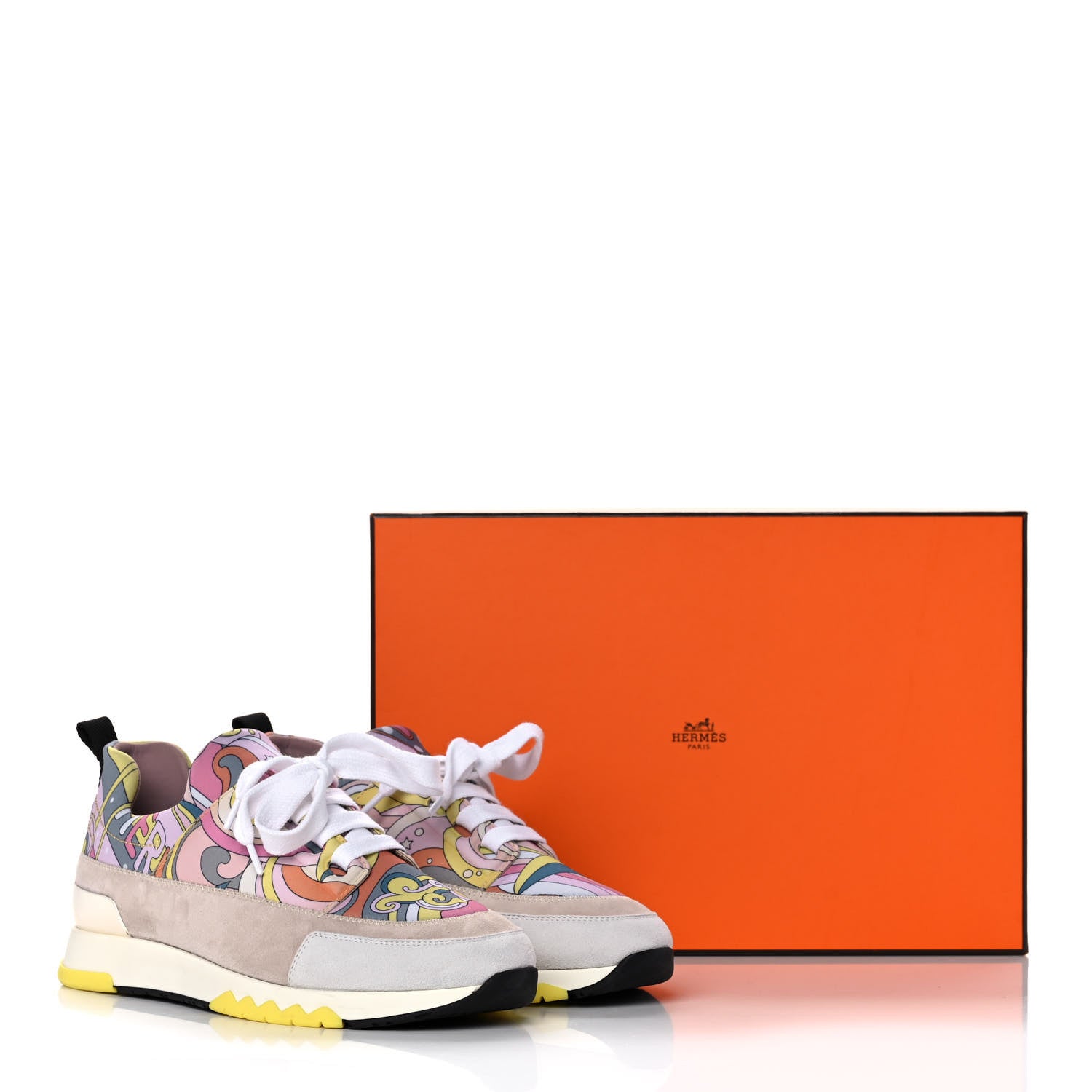 Hermes Technical Canvas Suede Goatskin Womens Stadium Sneakers 36.5 Bleu Beton Multicolor 6 of 6