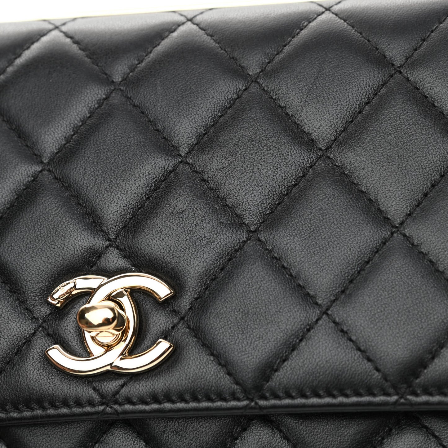 Lambskin Quilted Trendy CC Wallet On Chain WOC Black
