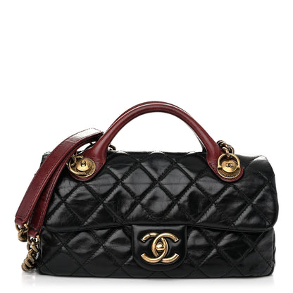 Chanel Glazed Calfskin Quilted Small Castle Rock Flap Black Burgundy 1 of 9