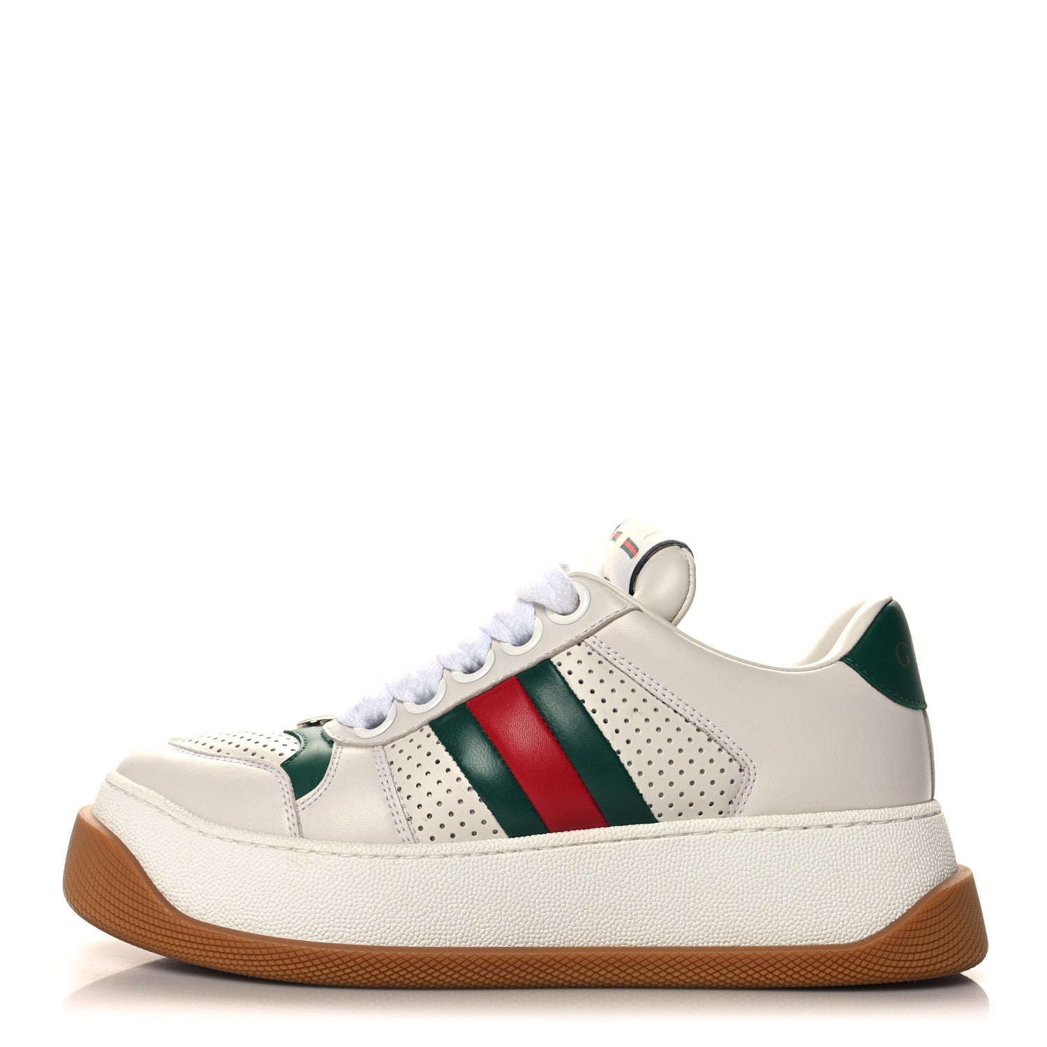 Gucci Calfskin Web Womens Double Screener Sneakers 37 White Green 1 of 9