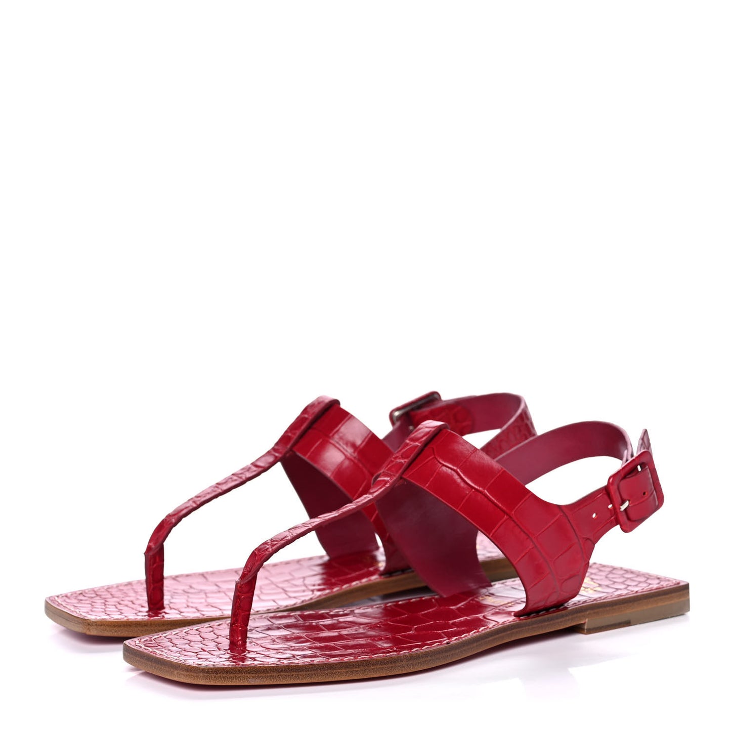 Calfskin Alligator Embossed Cubongo Flat Sandals 39.5 Persan