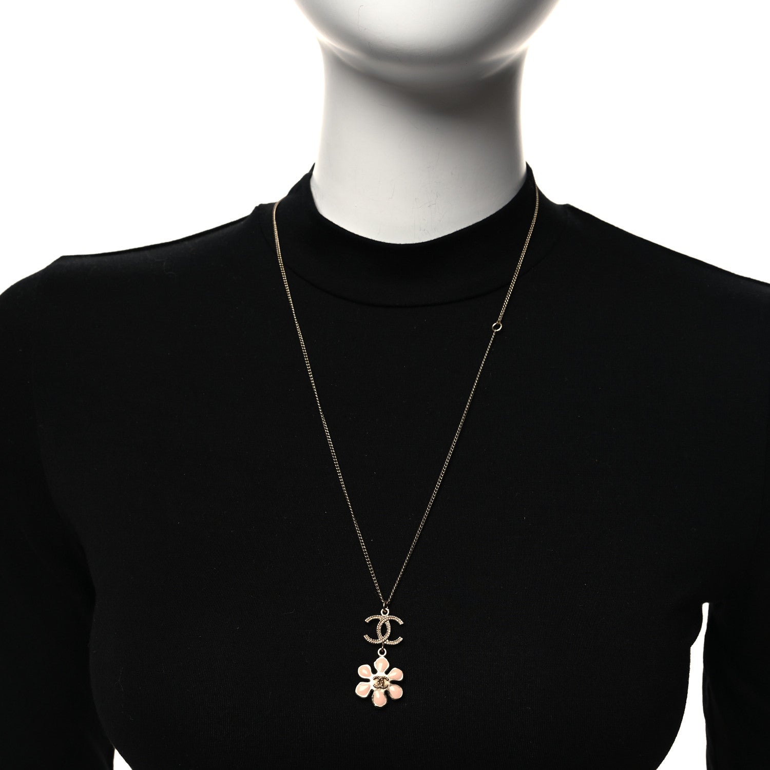 Chanel Enamel Pearl CC Flower Pendant Necklace Pink Gold 2 of 4