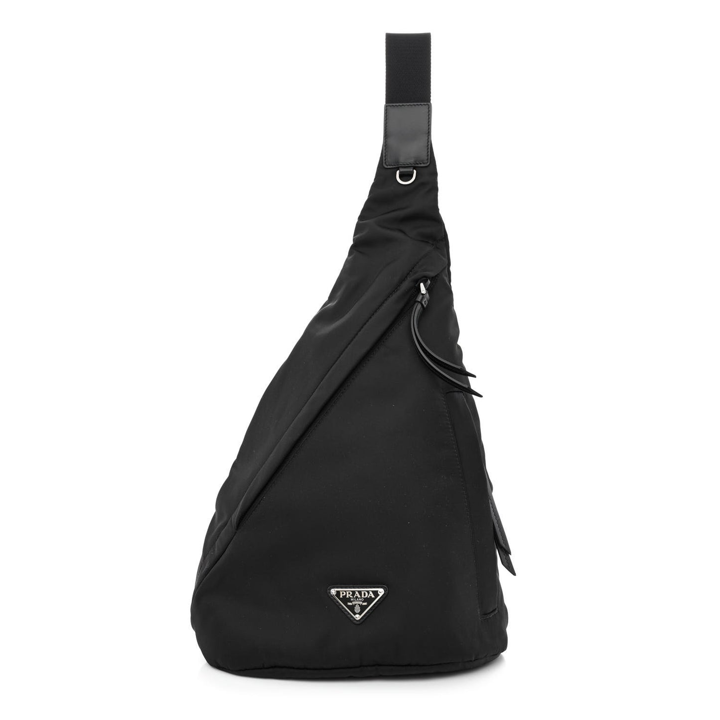 Re-Nylon Vitello Metal Triangle Logo Sling Backpack Black