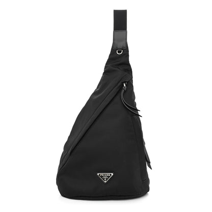 Prada Re-Nylon Vitello Metal Triangle Logo Sling Backpack Black 1 of 10