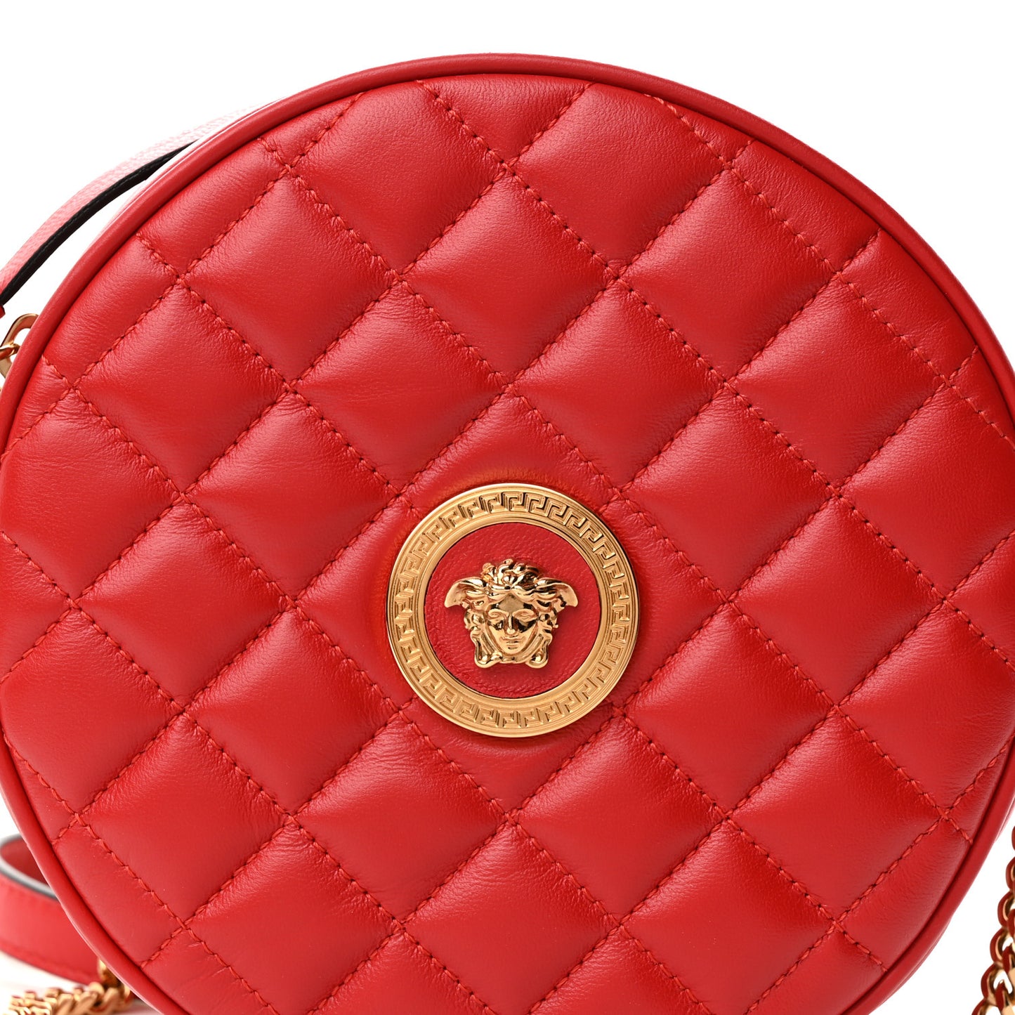 Nappa Quilted La Medusa Round Camera Bag Red
