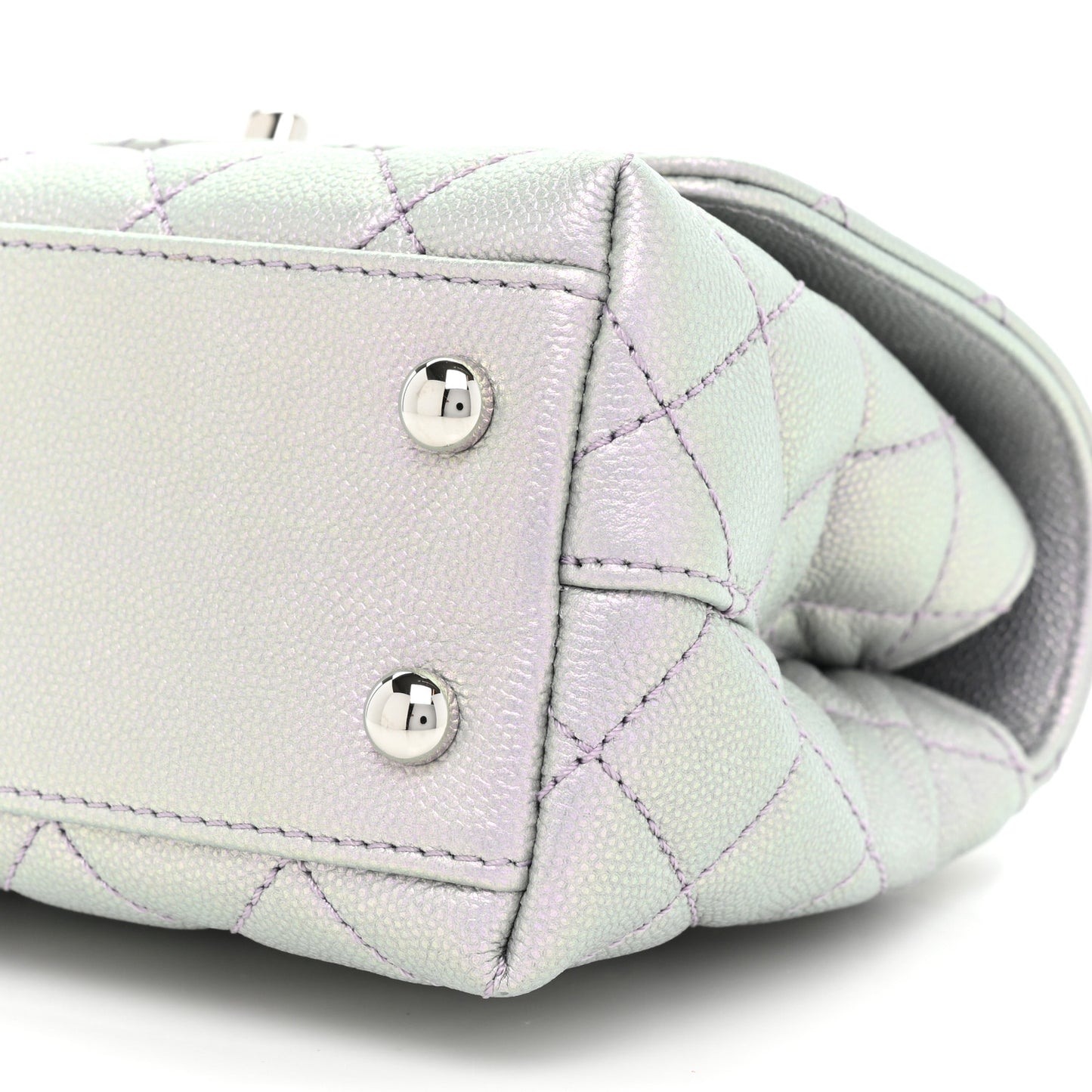Iridescent Caviar Quilted Extra Mini Coco Handle Flap Purple