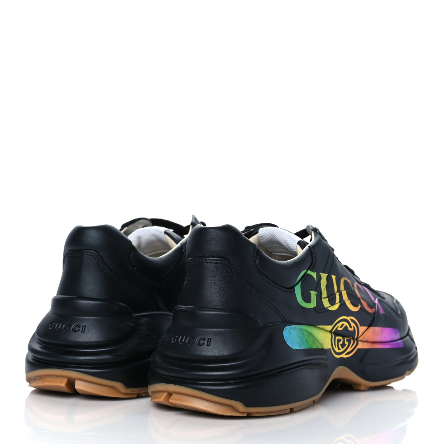 Calfskin Iridescent Logo Mens Rhyton Sneakers 7 Black
