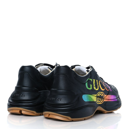 Gucci Calfskin Iridescent Logo Mens Rhyton Sneakers 7 Black 4 of 9