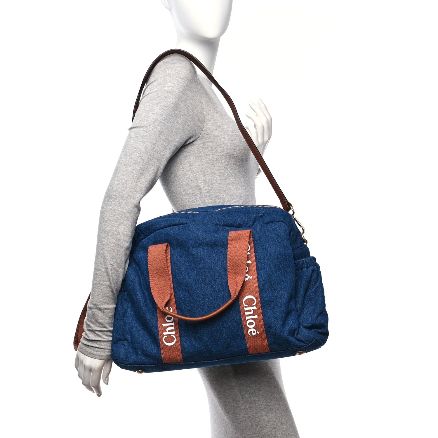 Chloe Canvas Denim Woody Diaper Bag Blue Tan 2 of 10