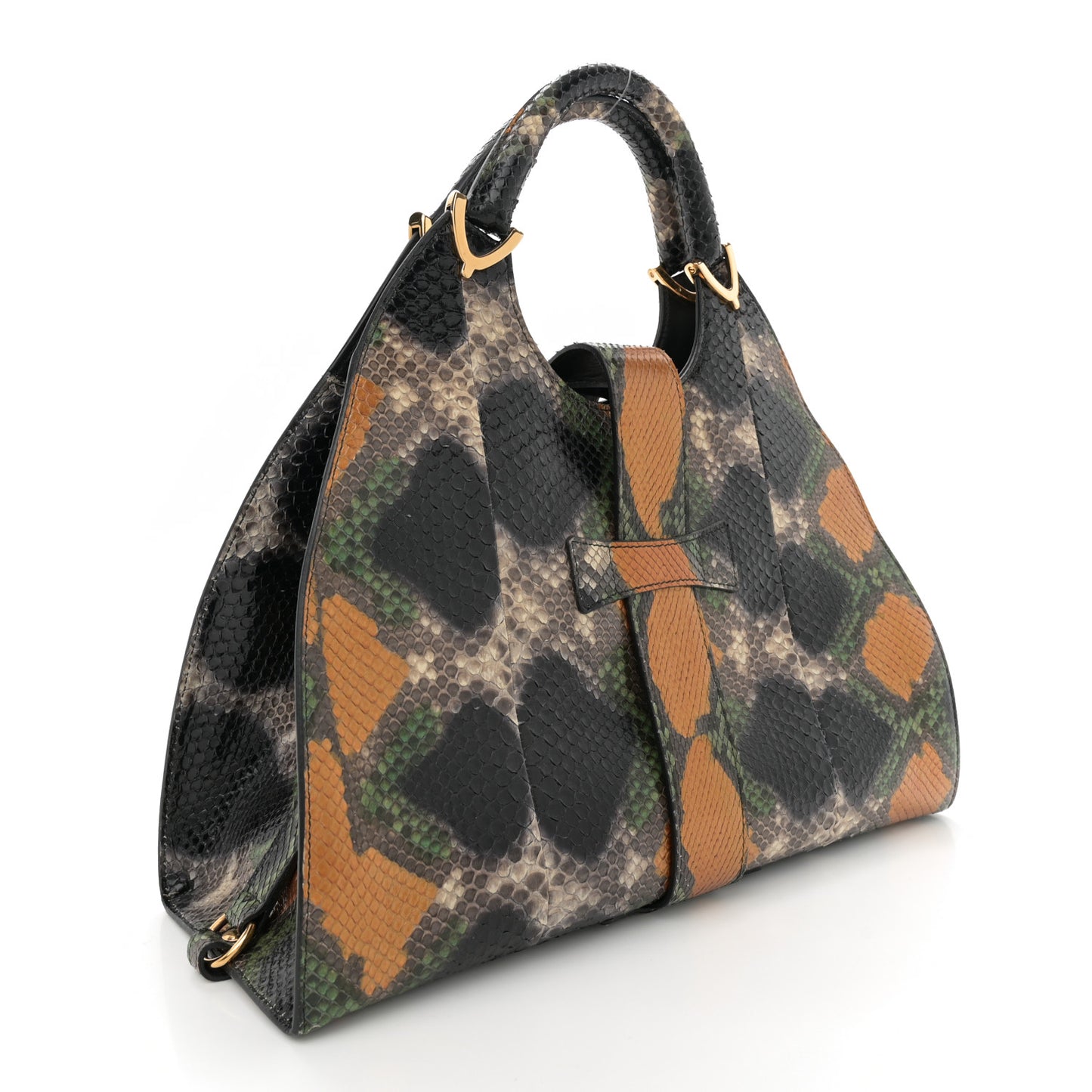 Snakeskin Stirrup Medium Top Handle Bag Multicolor