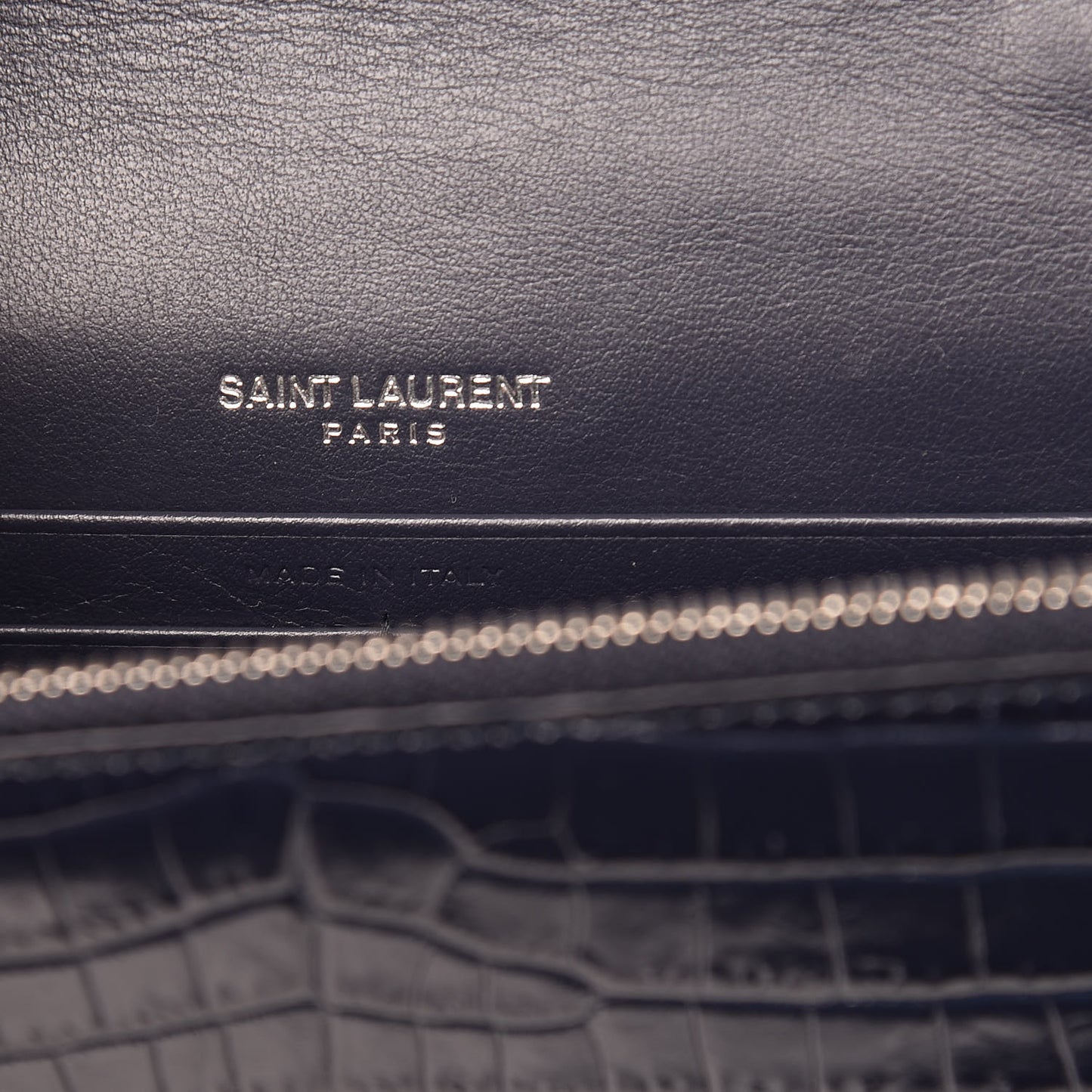 Calfskin Crocodile Embossed Kate Monogram Tassel Chain Wallet Deep Marine
