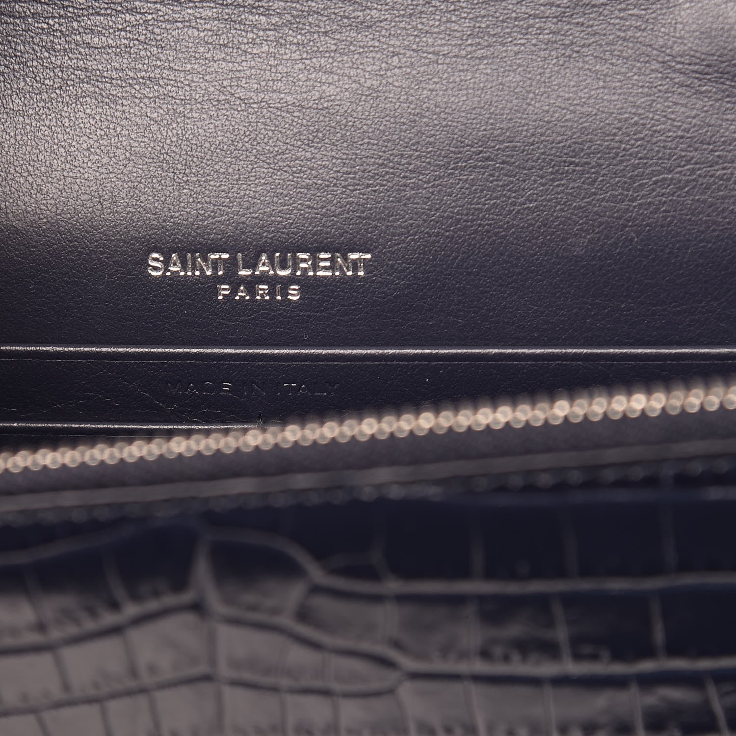 Saint Laurent Calfskin Crocodile Embossed Kate Monogram Tassel Chain Wallet Deep Marine 6 of 9