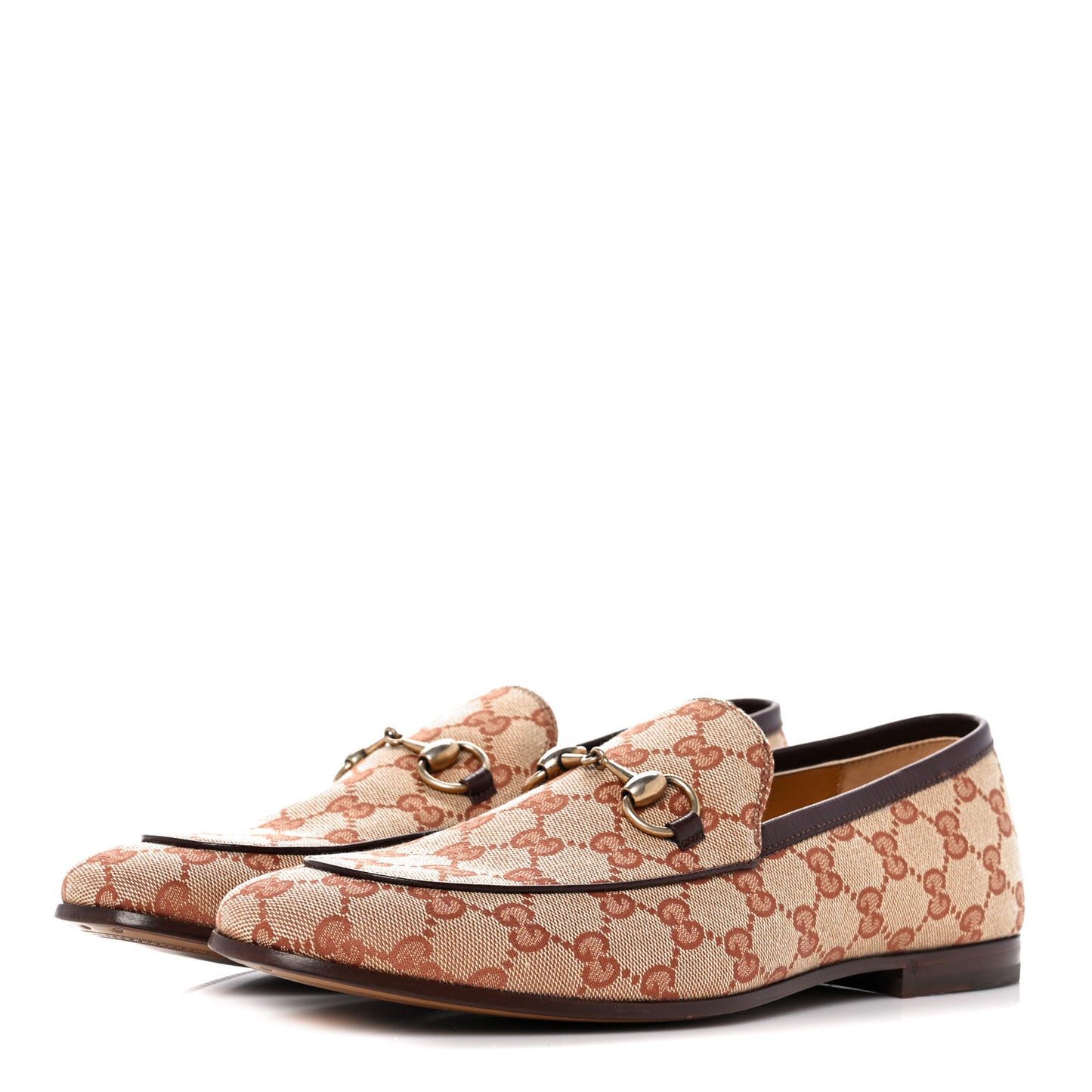 Canvas GG Monogram Horsebit Mens Jordaan Loafers 8 Beige Ruggine Light Brown